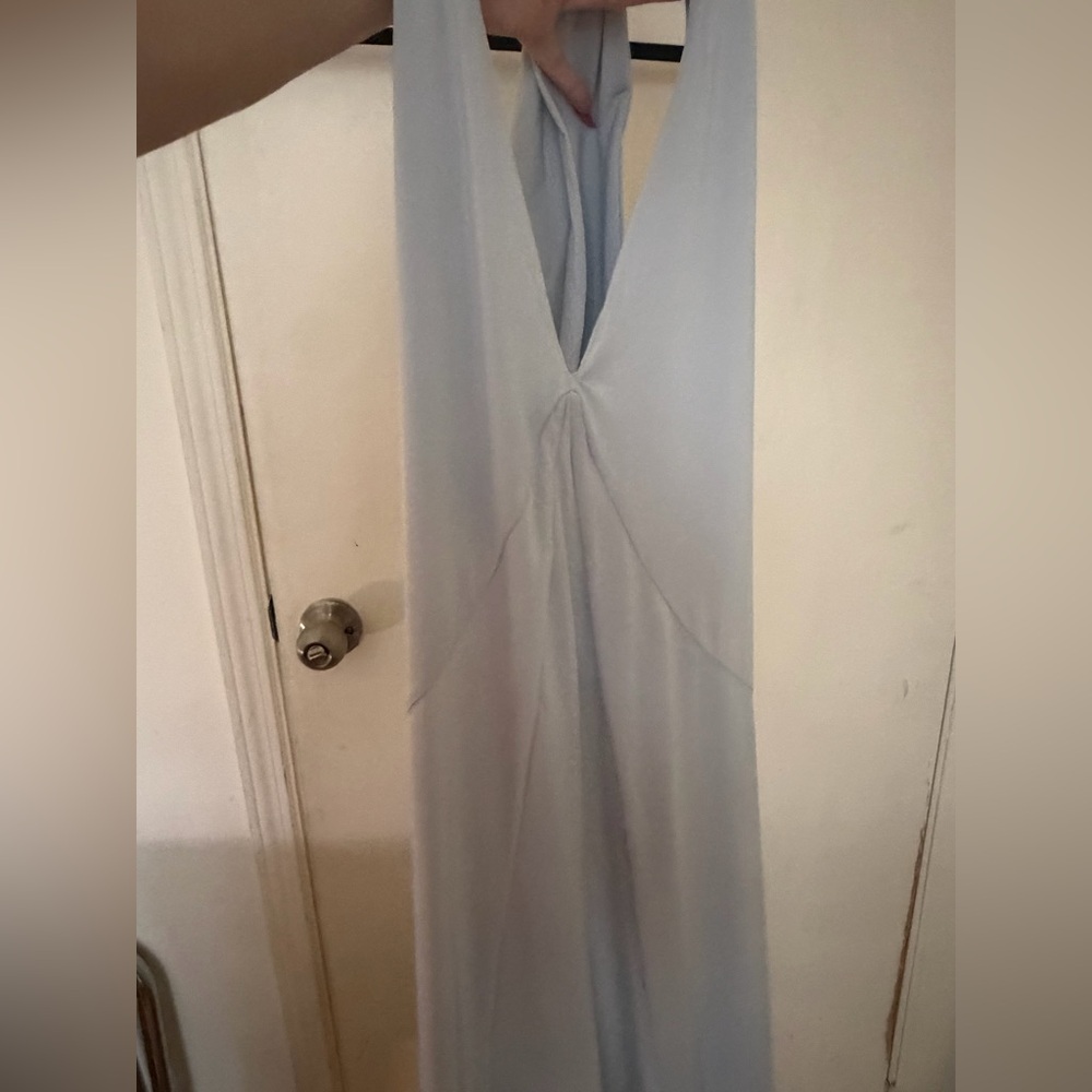 Meshki Light Blue Stretchy Lowback Halter Floor Length Dress - Picture 8 of 9